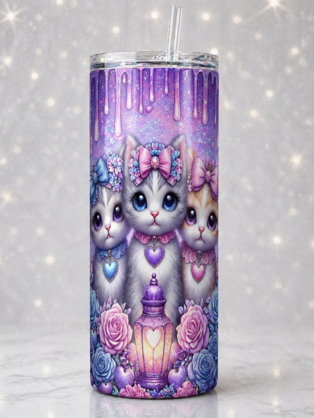 Kittens with Bows & Roses Tumbler